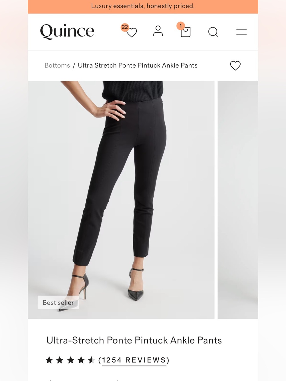 Quince Black Ponte Pintuck Ankle Pants